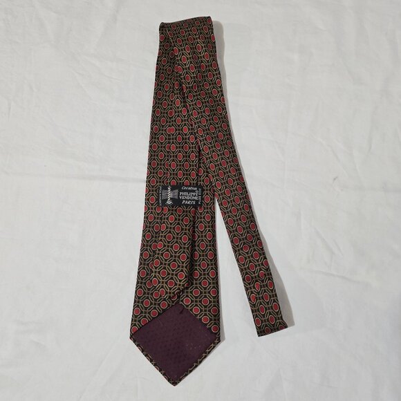 Philippe Vendome Paris Made in France Silk Necktie Black Gold Red 3 5/8" X 59" - Picture 3 of 4